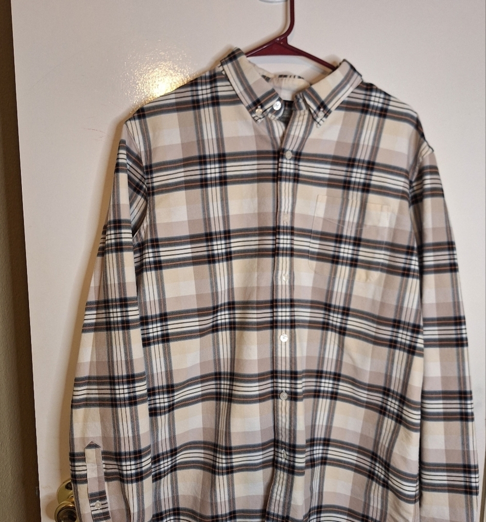LL Bean Men's Plaid Shirt - Beige and Black - Picture 1 of 6